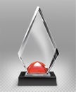 glass award on partially transparent background with red stone