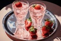 Glass background fresh juice refreshment ice summer fruit cocktail drink strawberry cold Royalty Free Stock Photo