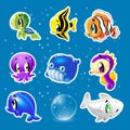 Set of various cartoon sea animals collection Royalty Free Stock Photo