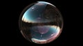 A glass ball on black background, creating a mesmerizing reflection effect. Generative ai