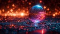 Crystal ball: a futuristic and psychedelic art with a glass ball and a blue and red background, generative ai Royalty Free Stock Photo
