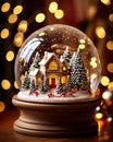 glass ball capturing a winter scene inside a miniature house is the epitome of a Christmas concept.