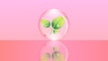 Glass ball with a green plant inside on a pink background. EPS 10. Royalty Free Stock Photo