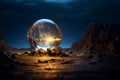 a glass ball in the middle of a desert Royalty Free Stock Photo