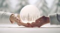 Glass ball, Snowball depicts an enchanting holiday scene inside, reminiscent of the magic of the season.