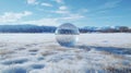 Glass Ball In Snowy Field: Octane Render Style Conceptual Installation Royalty Free Stock Photo