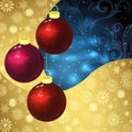 Glass balls, golden snowflakes and frosty patterns on a dark blue background. Christmas background Royalty Free Stock Photo