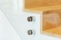 Glass balustrade mounting support pins for staircase Royalty Free Stock Photo