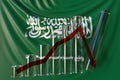 Bar chart with downward trend against flag of Saudi Arabia. Financial crisis or economic meltdown related conceptual 3D Royalty Free Stock Photo