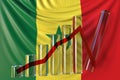 Glass bar chart with downward trend against flag of Senegal. Financial crisis or economic meltdown related conceptual 3D Royalty Free Stock Photo