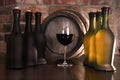 Glass,barrel and a bottle of wine Royalty Free Stock Photo
