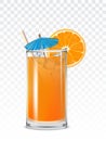 Glass beaker with orange juice, ice cubes and a straw Royalty Free Stock Photo