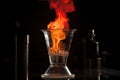 glass beaker rising from the flames of a bunsen burner Royalty Free Stock Photo