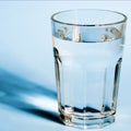 Water glass with strong shadows on white background