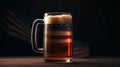 A glass of beer and an abstract and striped USA state flag. AI generated Royalty Free Stock Photo