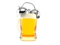 Glass of beer with alarm clock Royalty Free Stock Photo