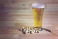 Glass beer, bale and pistachios Royalty Free Stock Photo