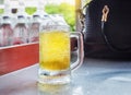 glass of beer in bar counter.