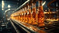 Glass beer bottles on a bottling conveyor line in a beverage brewery Royalty Free Stock Photo