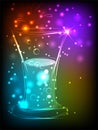 A glass of beer on a bright background with a glow of multicolored neon lights with a place for advertising.