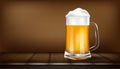 Glass of beer on brown old wooden table with dark background. Vector illustration design Royalty Free Stock Photo
