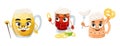 Glass of beer character emoji vector set