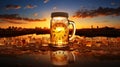 A glass of beer with a clock on it. Generative AI image.