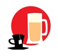 A glass of beer and a cup of tea. Logo. Icon. Royalty Free Stock Photo