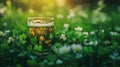 Glass of Beer in a Field of Green Clover Royalty Free Stock Photo