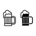 Glass of beer with foam line and glyph icon. Mug of cold beer vector illustration isolated on white. Beer glass with Royalty Free Stock Photo