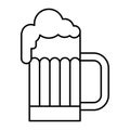 Glass of beer with foam thin line icon. Mug of cold beer vector illustration isolated on white. Beer glass with froth Royalty Free Stock Photo