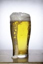 Glass of beer with foam on white Royalty Free Stock Photo