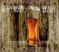 Glass of beer with foam. wood background beer happy hour-enjoy.vector illustration Royalty Free Stock Photo