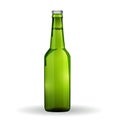 Glass Beer Green Bottle On White Background Isolated.