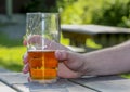 Glass beer hand Royalty Free Stock Photo