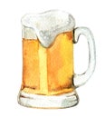 Glass of beer isolated on white, watercolor illustration