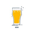 Glass beer line art in flat style. Restaurant alcoholic illustration for celebration design. Design contour element. Beverage