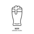 Glass of beer line icon. Alcoholic drink vector symbol. Editable stroke