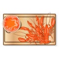 Glass of beer with lobsters vector illustration isolated on plate. White background