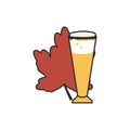 glass of beer with maple leafs oktoberfest icon