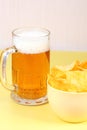 Glass of beer and snack - bowl of chips