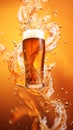 Glass of beer with swirl flow of golden bright beer on a bright background Royalty Free Stock Photo