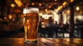 Glass of beer on the table closeup. German beer festival, Oktoberfest, Munich Royalty Free Stock Photo