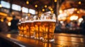 Glass of beer on the table closeup. German beer festival, Oktoberfest, Munich Royalty Free Stock Photo