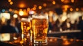 Glass of beer on the table closeup. German beer festival, Oktoberfest, Munich Royalty Free Stock Photo