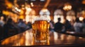 Glass of beer on the table closeup. German beer festival, Oktoberfest, Munich Royalty Free Stock Photo