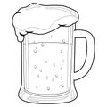 Glass of beer. Vector black and white coloring page