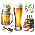 glass of beer watercolor paint for party card decor