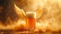 A glass of beer with wings and a splashy background, AI Royalty Free Stock Photo