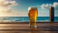 Glass of beer on a wooden table on the background Royalty Free Stock Photo